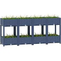 vidaXL Hochbeet Pflanzkasten mit Abflussloch Blumenbeet Kräuterbeet Pflanzbeet für Garten Balkon Terrasse Rattan-Optik wetterfest robust Blaugrau - 160 x 40 x 71 cm