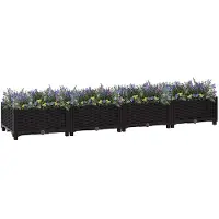 vidaXL Hochbeet Pflanzkasten mit Abflussloch Blumenbeet Kräuterbeet Pflanzbeet für Garten Balkon Terrasse Rattan-Optik wetterfest robust Schwarz - 160 x 40 x 23 cm