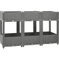 vidaXL Hochbeet Pflanzkasten mit Abflussloch Blumenbeet Kräuterbeet Pflanzbeet für Garten Balkon Terrasse Rattan-Optik wetterfest robust Hellgrau - 120 x 40 x 71 cm