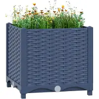 vidaXL Hochbeet Pflanzkasten mit Abflussloch Blumenbeet Kräuterbeet Pflanzbeet für Garten Balkon Terrasse Rattan-Optik wetterfest robust Blaugrau - 40 x 40 x 38 cm