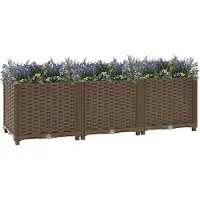 vidaXL Hochbeet Pflanzkasten mit Abflussloch Blumenbeet Kräuterbeet Pflanzbeet für Garten Balkon Terrasse Rattan-Optik wetterfest robust Braun - 120 x 40 x 38 cm