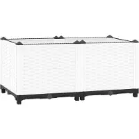 vidaXL Hochbeet Pflanzkasten mit Abflussloch Blumenbeet Kräuterbeet Pflanzbeet für Garten Balkon Terrasse Rattan-Optik wetterfest robust Weiß - 80 x 40 x 38 cm