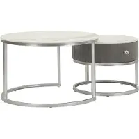 Mauro Ferretti Tavolini Greys, Set aus 2 Stück, 70x45 cm – 50x40 cm, Farbe: Silbergrau