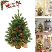 UISEBRT 60cm Mini Künstliche Weihnachtsbaum mit LED, Tannenbaum Christbaum Dekobaum aus PE mit Kiefernzapfen Beeren, für Innenräume Weihnachtsdeko