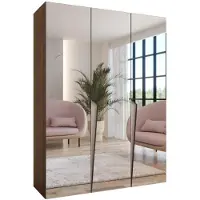 MEBLE KRYSPOL - Kleiderschrank - Garderobenschrank - 150 cm x 202 x 52 cm - Schrank mit Kleiderstange und Spiegel, 3 Türen - für Schlafzimmer, Flur - PIANO, Nussbaum Warmia, Griff: Kaschmir