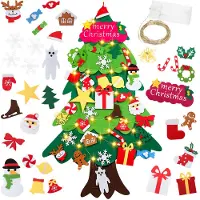 Jiubiaz Filz Weihnachtsbaum DIY LED Weihnachtsbaum Weihnachten Set Hängend Nachbildung für Kinder Weihnachten Geschenk mit LED Lichter