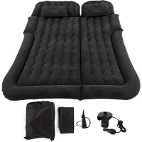 Lixada 2-in-1 Multifunktionale aufblasbare Reisematratze PVC Beflockung Weiches Schlafkissen für Auto SUVSchwarz