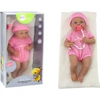 Leantoys Babypuppe im rosa Outfit mit Mütze Schnuller und Decke