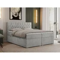 MKS Meble Boxspringbett 160x200 mit Matratze und Topper, Boxspringbett 160x200 mit Bettkasten und Kopfteil - PERA - 160x200 - Hellgrau - Struktur - H3