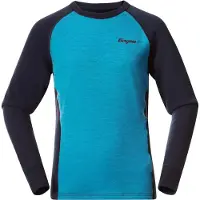 Bergans Langarmshirt Inner: Dual Merino Junior Long Sleeve Kinder Aqua Lagoon/Navy Blue-Größe 164