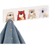 Relaxdays Kindergarderobe 4 Haken 10 x 38 cm Weiß,Braun,Grau