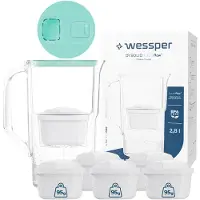 Wessper D1 SOLID FutureFlow Wasserfilterkanne 2,8 l Mint mit LED-Anzeige und 6x aquamax Filterkartusche