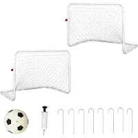 Markenlos Fußballtore Set von 2 - Inklusive Bodenhaken, Netz, Ball und Pumpe - Weiß - 78 x 46 x 56 cm