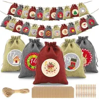 Dripio Adventskalender zum Befüllen, 24 Jutesäckchen, 18x13 cm, Weihnachtsdeko