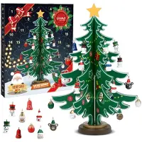 Dripio Mini Holz-Adventskalender Weihnachtsbaum mit 24 Ornamenten