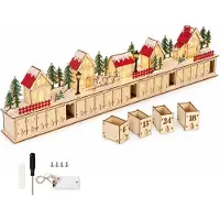 Dripio Adventskalender aus Holz, 24 Schubladen, LED-Weihnachtsdorf