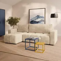 Masseno Ecksofa RAMIL mit Schlaffunktion L-Form, Sofa mit Bettkasten, Wohnzimmersofa, Couch, Soffa, Bettsofa, Couchgarnitur- Creme, LUMO 55