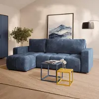 Masseno Ecksofa RAMIL mit Schlaffunktion L-Form, Sofa mit Bettkasten, Wohnzimmersofa, Couch, Soffa, Bettsofa, Couchgarnitur- Blau, LUMO 05