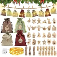 Dripio Adventskalender zum Befüllen, 24 Taschen, mit Lichterkette 2 m