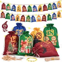Dripio Adventskalender zum Befüllen, 24 Stoffbeutel mit LED-Lichtern