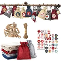 Dripio Adventskalender zum Befüllen, 24 Stoffbeutel mit Holzklammern