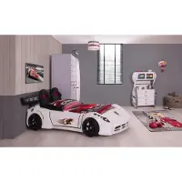 JVmoebel Autobett Rennwagen Kinderbett Sportwagen Weiß Racing Look