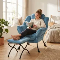 Kein Hersteller Sessel mit Hocker, Armlehnen, Seitentasche, Fußstütze, Loungesessel, Fernsehsessel