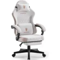 Dowinx Gaming-Stuhl mit Fußstütze,ergonomisch,Taschenfederkissen&Massage-Lendenstütze,hohe Rückenlehne,Stoff Beige
