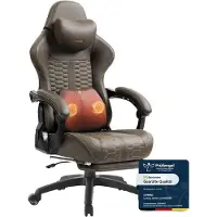 Kein Hersteller Gaming-Stuhl Big & Tall, Massage-Lendenstütze, Fußstütze, ergonomisch, Kunstleder, 180 kg.Braun