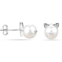 Bibei Damen Katzen-Perlenohrringe aus 925 Sterling Silber mit natürlichen Perlen BIPE046