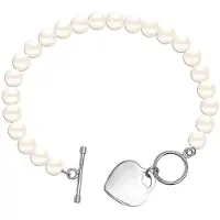 Bibei Damen Perlenarmband mit Herzanhänger, 925 Sterling Silber BIPU023