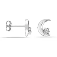 Bibei Damen Ohrringe mit floralem Mondmotiv aus 925er Sterling Silber mit Zirkonia BIPE081