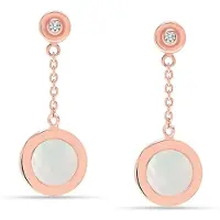 Bibei Frauen Lange Kettenohrringe aus Roségold mit Perlmutt und Zirkonia, 925 Sterlingsilber BIPE024