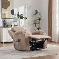 Kein Hersteller Elektrischer Relaxsessel, 360° drehbar, Massage & Wärme, verstellbar, Seitentaschen, Getränkehalter. Weiß+Natur
