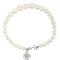 Bibei Damen-Perlenarmband mit Herzanhänger, 925 Sterling Silber BIPU021