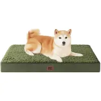 EHEYCIGA Orthopädisches Hundebett 91x68cm Grün Olive Sherpa-Stoff rutschfest waschbar