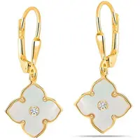 Bibei Damen Silberohrringe mit Goldbeschichtung, Kleeblatt-Design, Perlmutt und Zirkonia BIPE080