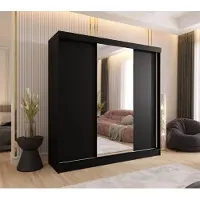 Werssomeble Schwebetürenschrank 3-türig 180x205x58 cm Schwarz mit 1 Spiegel – Moderner Kleiderschrank für Schlafzimmer und Flur