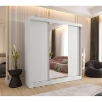 Werssomeble Schwebetürenschrank 3-türig 230x205x58 cm Weiß mit 1 Spiegel und 4 schubladen – Moderner Kleiderschrank für Schlafzimmer und Flur