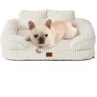 EHEYCIGA Orthopädisches Hundebett 76x51cm Beige mit Nackenstütze und wasserdichtem Bezug