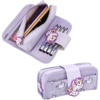 Elkuaie Pencil Case Large Capacity Pen Bag, Cute Cartoon Stationery Organizer Detachable Zipper Pen Pouch