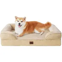 EHEYCIGA Orthopädisches Hundebett 91x68cm Hellbraun mit Nackenrollen
