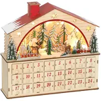Insta24 Adventskalender zum Befüllen 24 Schubladen Naturholz mit LED-Lichtern 36 x 10 x 34 cm