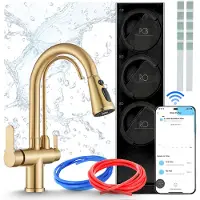ARI Umkehrosmose-Wasserfilter-Set Nordic Küchenarmatur Mit Keramikkartusche, 360 Grad Schwenkbar, Perlator, Messing, Wifi, Tanklos, Gebürstetes Gold
