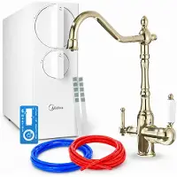 ARI Wasserfiltersystem Mit Küchenarmatur Retro 2 800 Gpd 3-Wege Messing Gold 360 Schwenkbar Keramikkartusche Perlator Zweigriffarmatur Ohne Tank