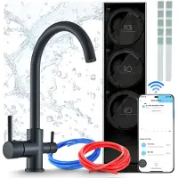 ARI Wasserfilteranlage Mit Kuechenarmatur Linko, Umkehrosmose 800 Gpd Mit Wifi, Zweigriffarmatur, Perlator, Messing, Schwarz Matt, 360 Grad Schwenkbar