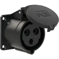 Pce 323-6ttx CEE-Anbausteckdose gerade (70x70mm) 32A 3p 6h IP44/IP54 TT schwarz 3236ttx