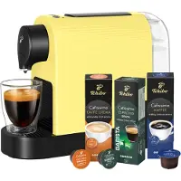 Tchibo Cafissimo Kapselmaschine, Pure plus, Lemon Splash + 30 Kapseln Zubereitung von Caffè Crema, Espresso und Kaffee, 0,8l Wassertank, 1250 Watt, kompaktes Design