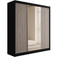 ALTDECOR Kleiderschrank mit Spiegel und Schiebetüren, Garderobenschrank mit Lamellentüren Schwebetürenschrank mit Lamel, Schrank V2-ZENTI 215x200 cm Schwarz/Weiß