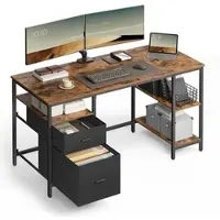 Helloshop26 - Computertisch mit Stauraum 3 Regalböden 2 Schubladen 60 x 140 x 76 cm für Büro/Wohnzimmer Industriestil rustikales 12_0004569